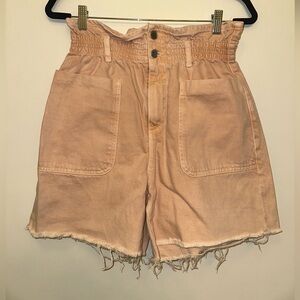 ZARA raw hem pink denim high waisted shorts